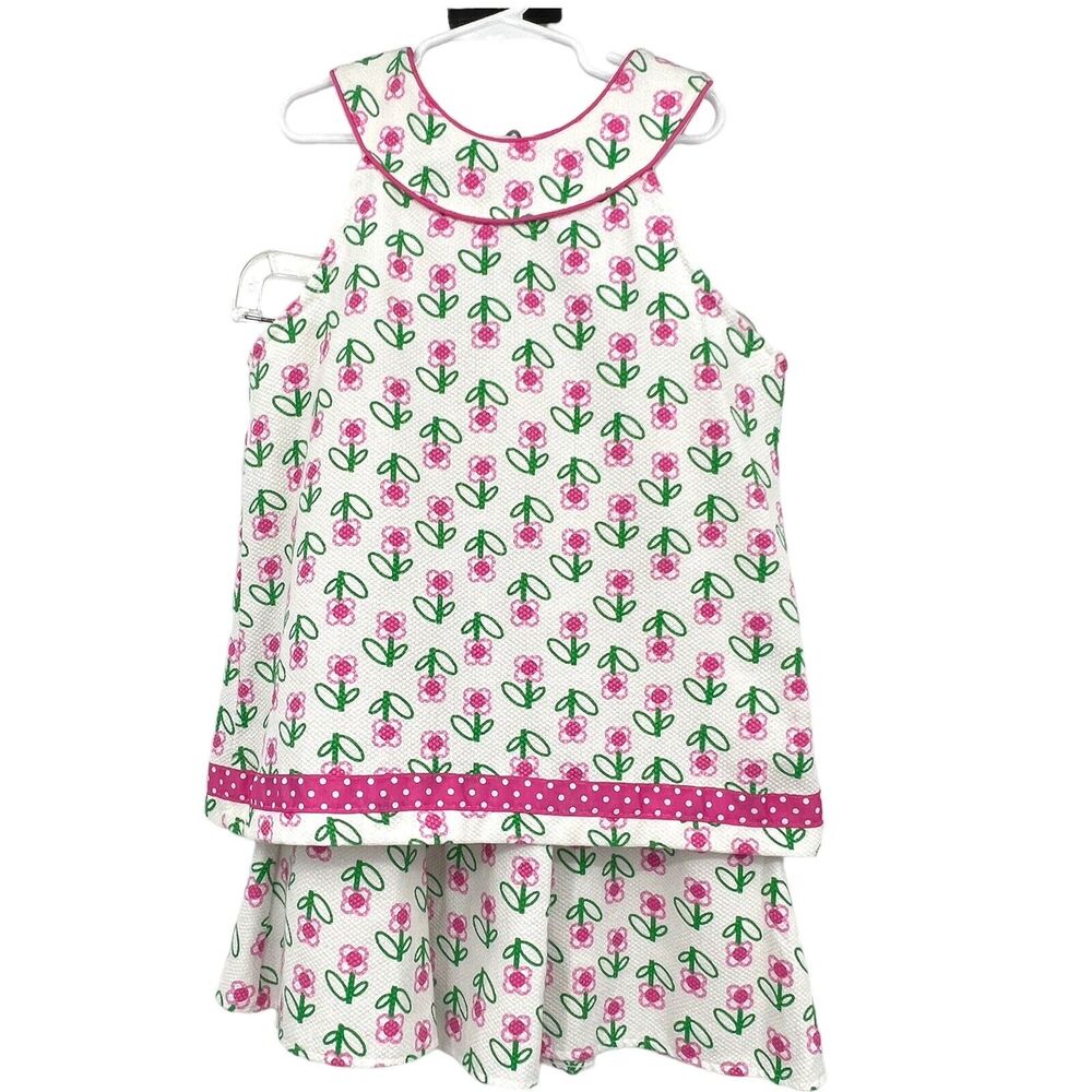 Patsy Aiken‎ Chez Ami White 2 Piece Pink Flowers Cotton Blend Shirt & Skirt 12